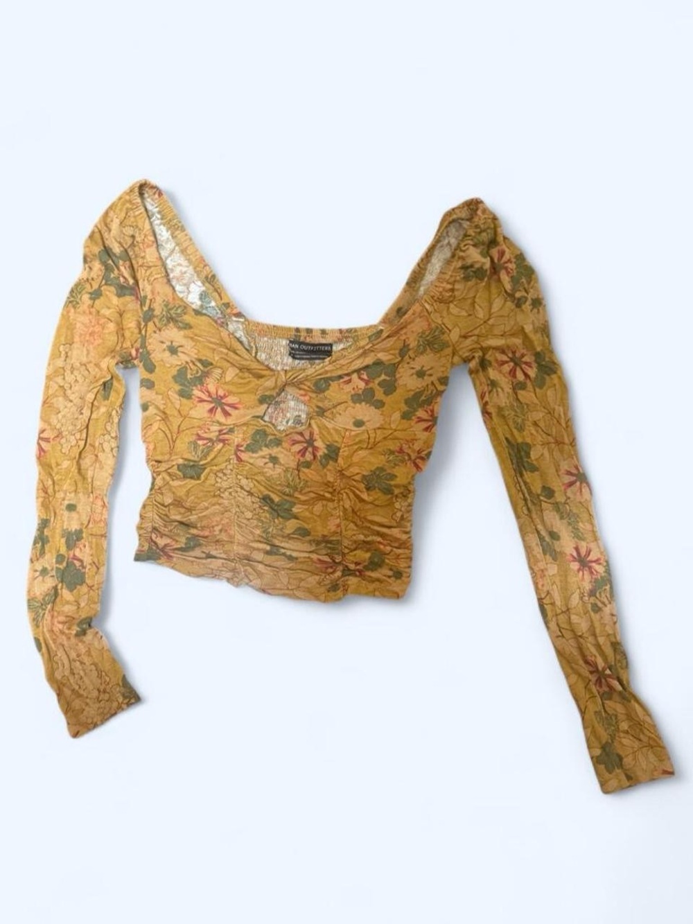Urban Outfitters Ochre Floral Long Sleeve Twisted Keyhole Top